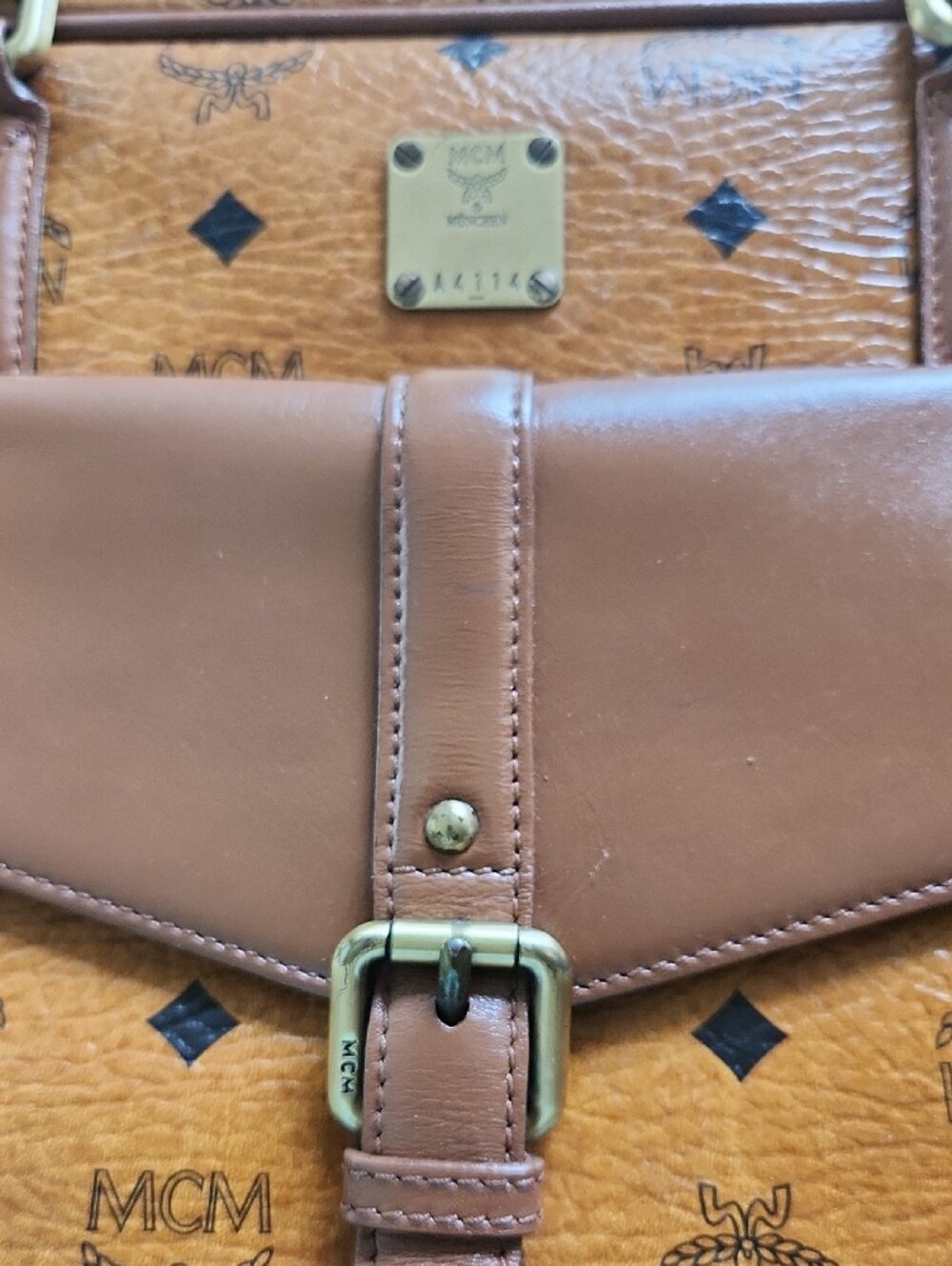 MCM Cognac and Tan Logo Briefcase with Front Buckle Pocket - Picture 2 of 9